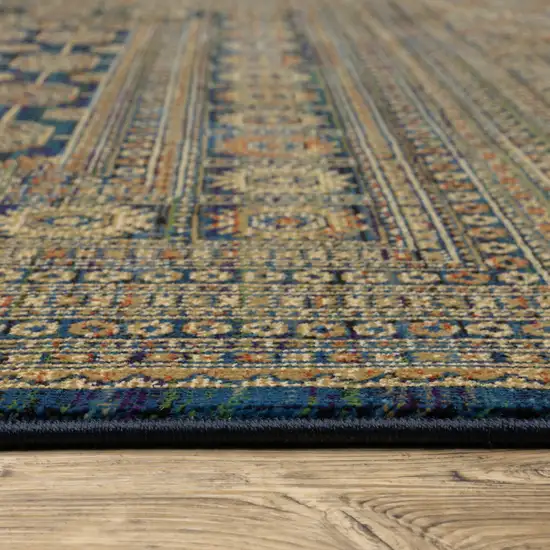 Blue And Gold Oriental Power Loom Stain Resistant Area Rug Photo 6