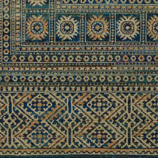 Blue And Gold Oriental Power Loom Stain Resistant Area Rug Photo 5