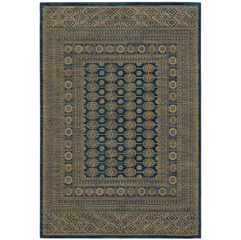 Blue And Gold Oriental Power Loom Stain Resistant Area Rug Photo 2