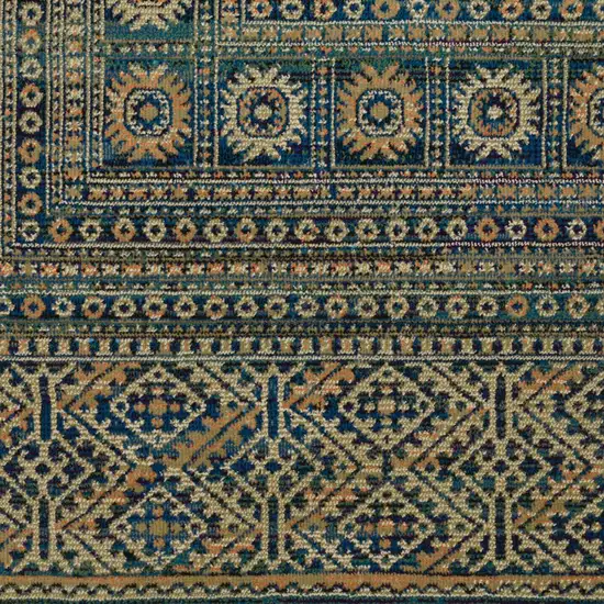 Blue And Gold Oriental Power Loom Stain Resistant Area Rug Photo 5