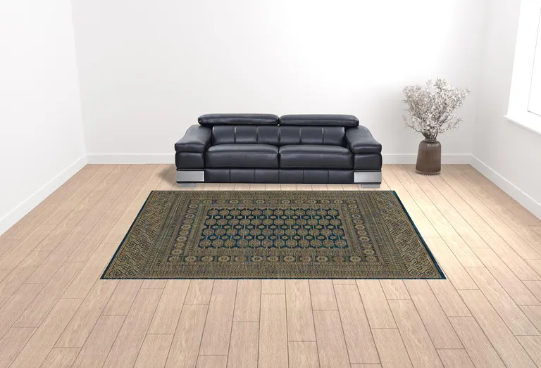 Blue And Gold Oriental Power Loom Stain Resistant Area Rug Photo 3