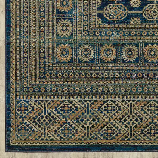 Blue And Gold Oriental Power Loom Stain Resistant Area Rug Photo 1