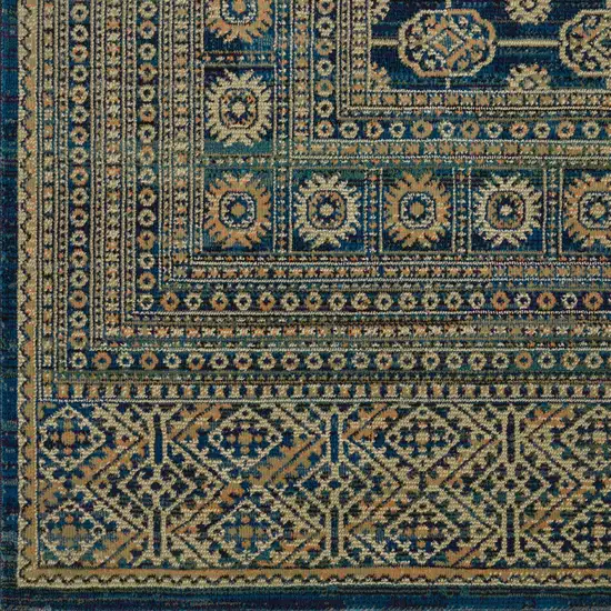 Blue And Gold Oriental Power Loom Stain Resistant Area Rug Photo 6