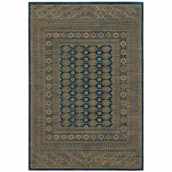 Blue And Gold Oriental Power Loom Stain Resistant Area Rug Photo 2