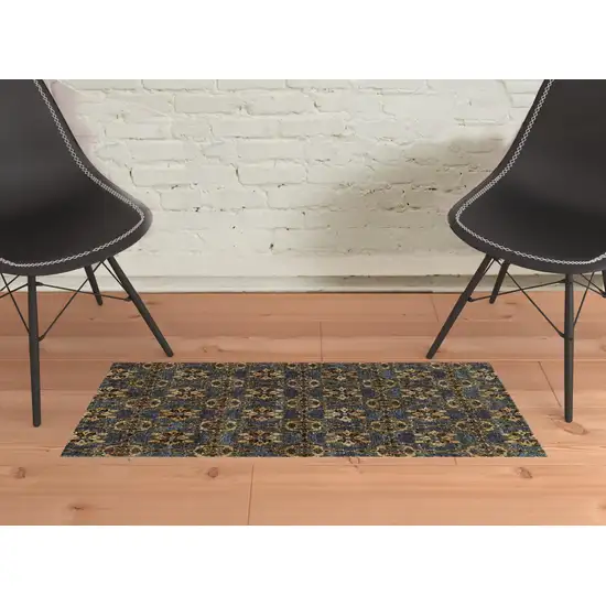 Blue And Gold Oriental Power Loom Stain Resistant Area Rug Photo 2