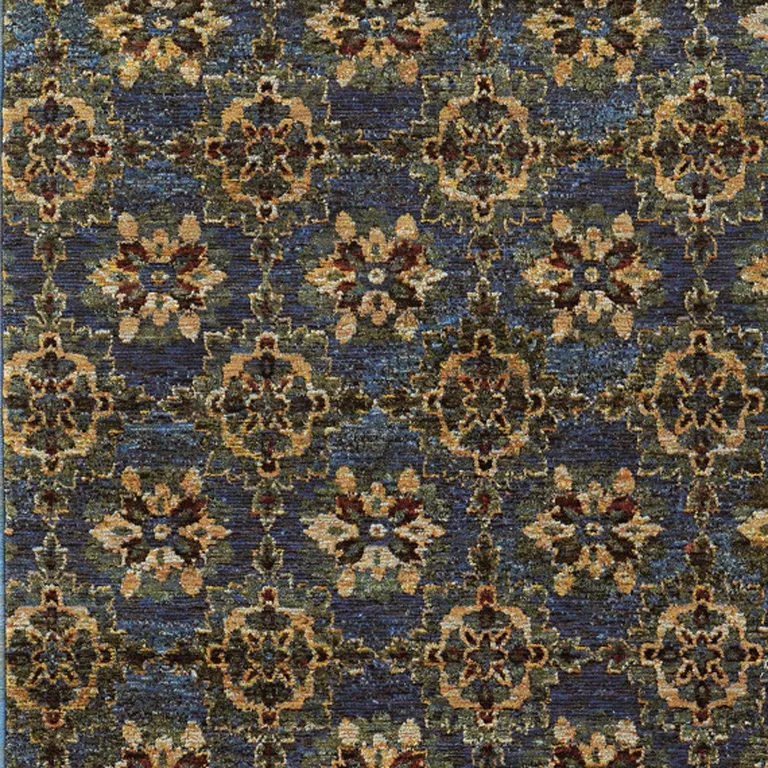 Blue And Gold Oriental Power Loom Stain Resistant Area Rug Photo 3