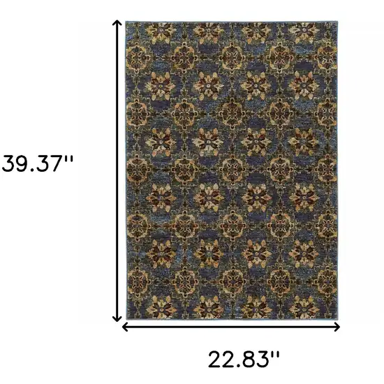 Blue And Gold Oriental Power Loom Stain Resistant Area Rug Photo 5