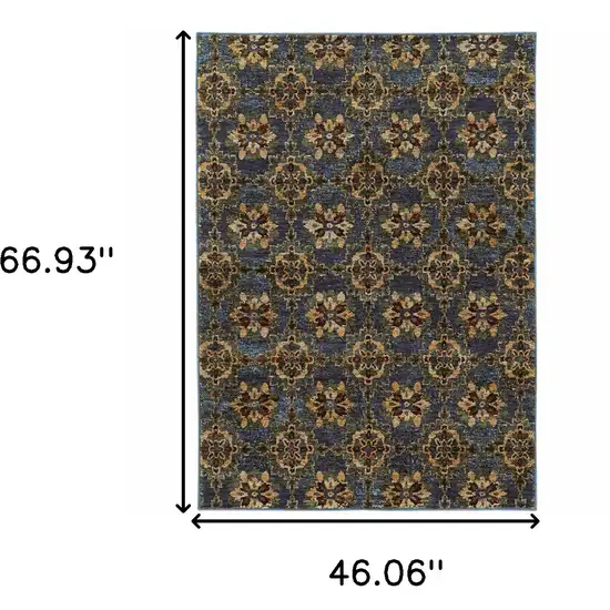 Blue And Gold Oriental Power Loom Stain Resistant Area Rug Photo 5