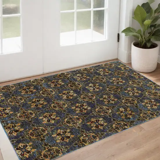 Blue and Gold Oriental Power Loom Area Rug Photo 1