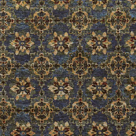 Blue And Gold Oriental Power Loom Stain Resistant Area Rug Photo 3