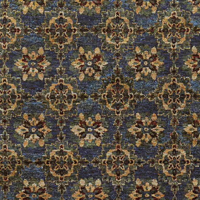 Blue And Gold Oriental Power Loom Stain Resistant Area Rug Photo 3