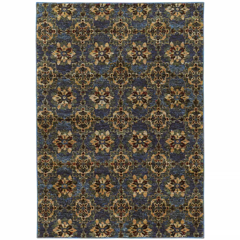 Blue And Gold Oriental Power Loom Stain Resistant Area Rug Photo 1