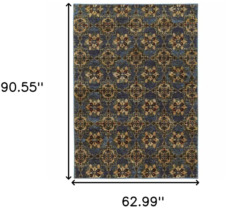 Blue And Gold Oriental Power Loom Stain Resistant Area Rug Photo 5