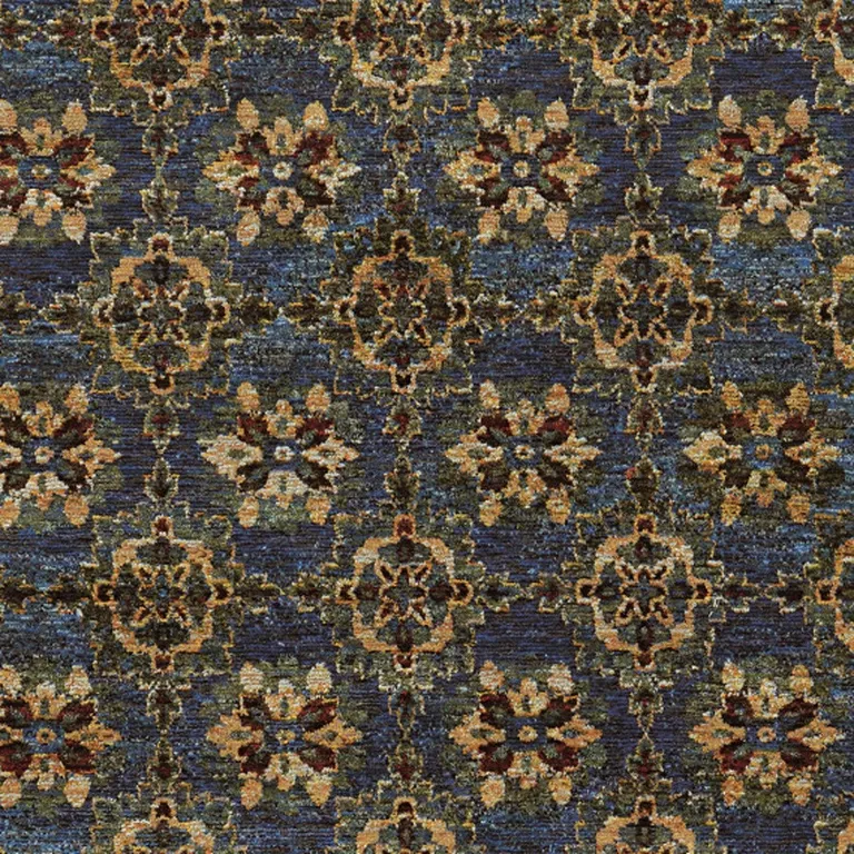 Blue And Gold Oriental Power Loom Stain Resistant Area Rug Photo 3