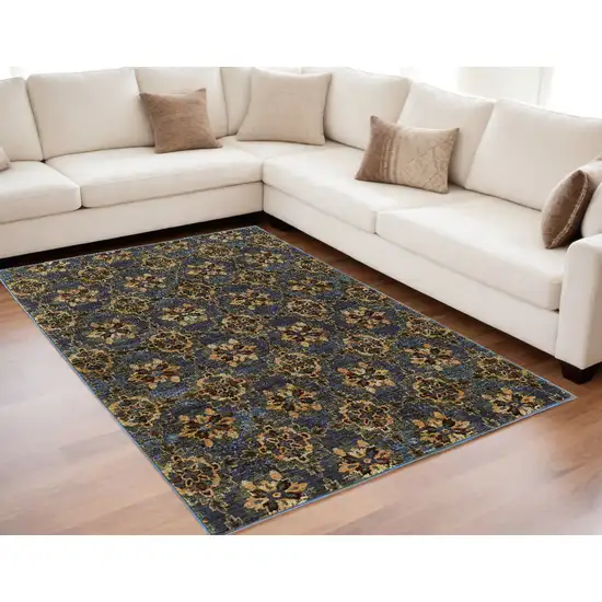 Blue and Gold Oriental Power Loom Area Rug Photo 1