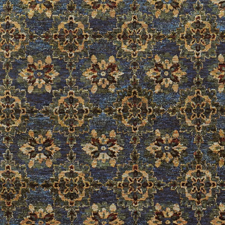 Blue And Gold Oriental Power Loom Stain Resistant Area Rug Photo 3