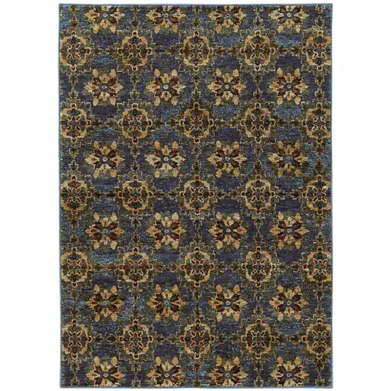 Blue And Gold Oriental Power Loom Stain Resistant Area Rug Photo 1