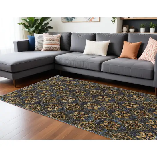 Blue and Gold Oriental Power Loom Area Rug Photo 1