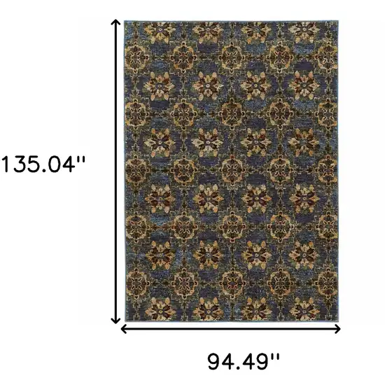 Blue And Gold Oriental Power Loom Stain Resistant Area Rug Photo 5