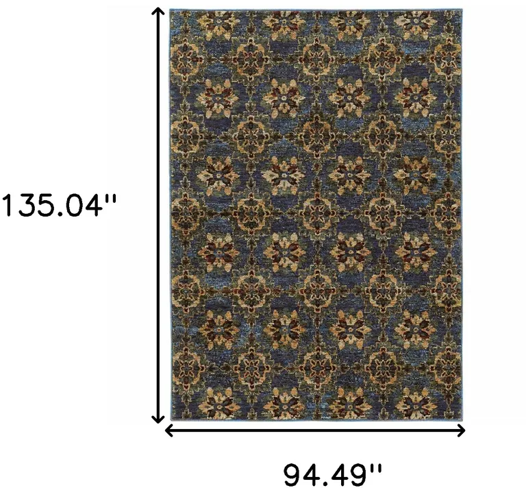 Blue And Gold Oriental Power Loom Stain Resistant Area Rug Photo 5