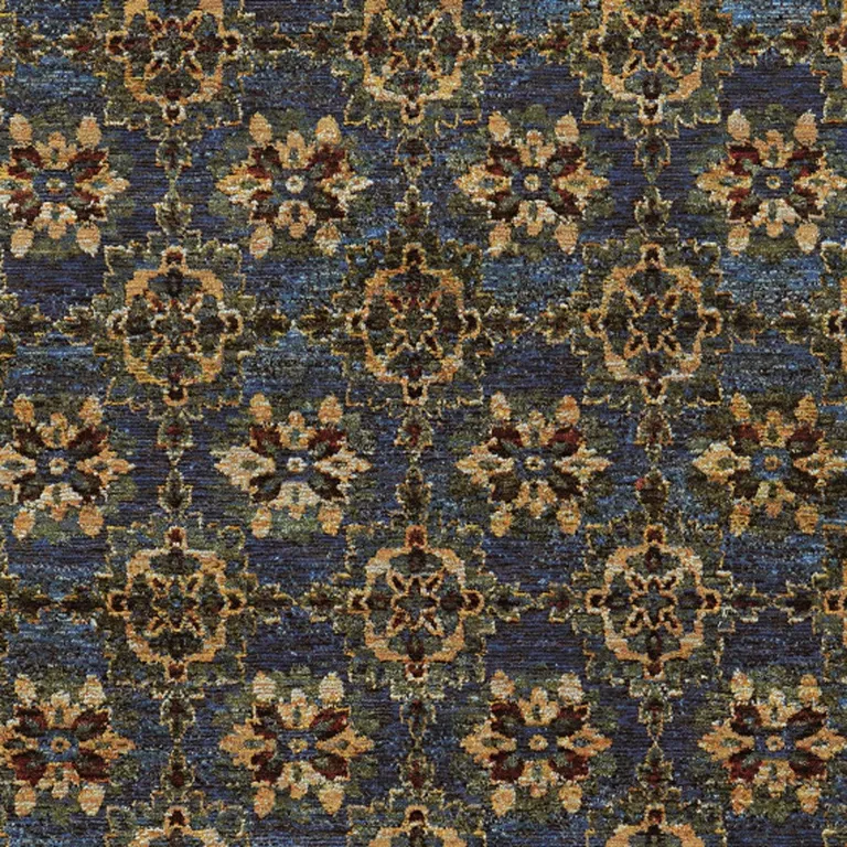 Blue And Gold Oriental Power Loom Stain Resistant Area Rug Photo 3