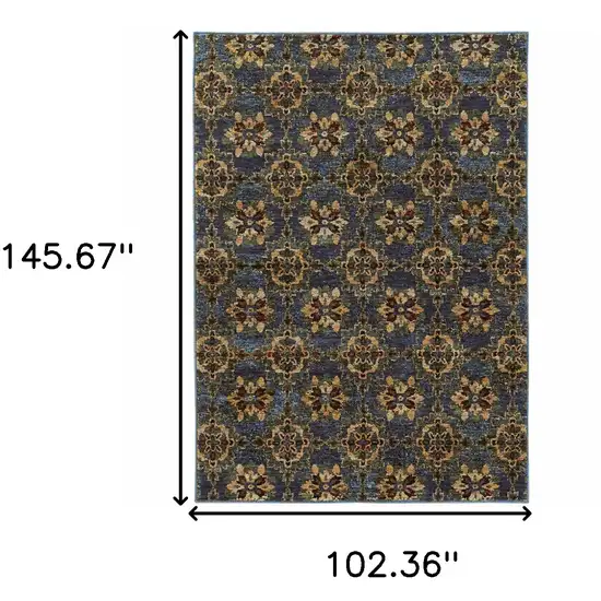 Blue And Gold Oriental Power Loom Stain Resistant Area Rug Photo 5