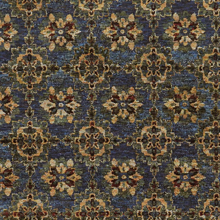 Blue And Gold Oriental Power Loom Stain Resistant Area Rug Photo 3