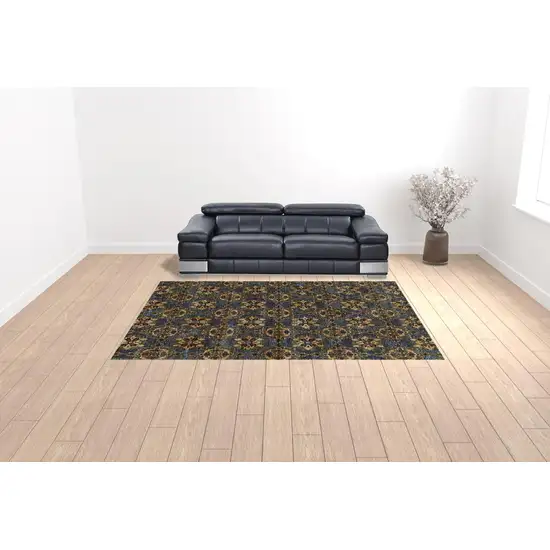 Blue And Gold Oriental Power Loom Stain Resistant Area Rug Photo 2