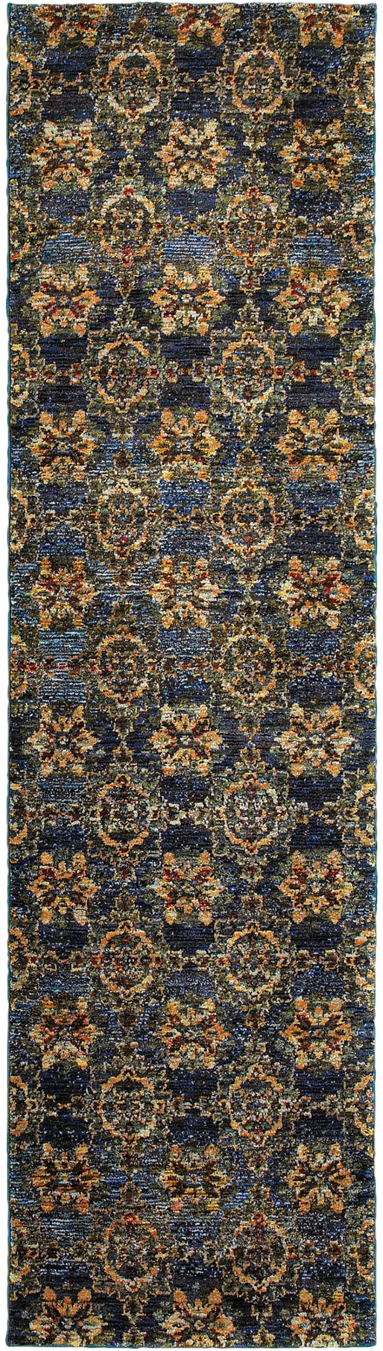 Blue And Gold Oriental Power Loom Stain Resistant Runner Rug Photo 1