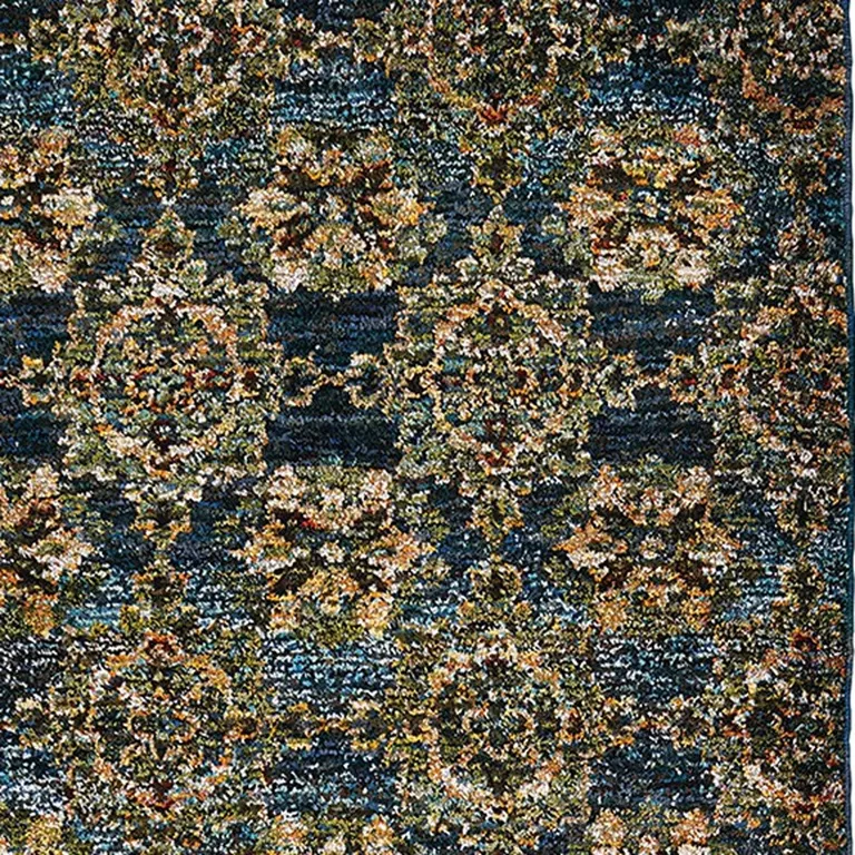 Blue And Gold Oriental Power Loom Stain Resistant Runner Rug Photo 3