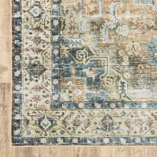 Blue And Gold Oriental Printed Non Skid Area Rug Photo 1