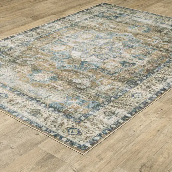 Blue And Gold Oriental Printed Non Skid Area Rug Photo 6