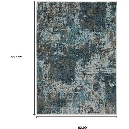 Blue And Gray Abstract Distressed Area Rug With Fringe Photo 3