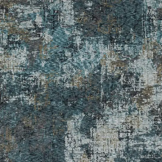 Blue And Gray Abstract Distressed Area Rug With Fringe Photo 9