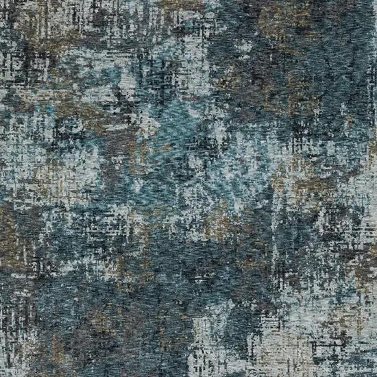 Blue And Gray Abstract Distressed Area Rug With Fringe Photo 9