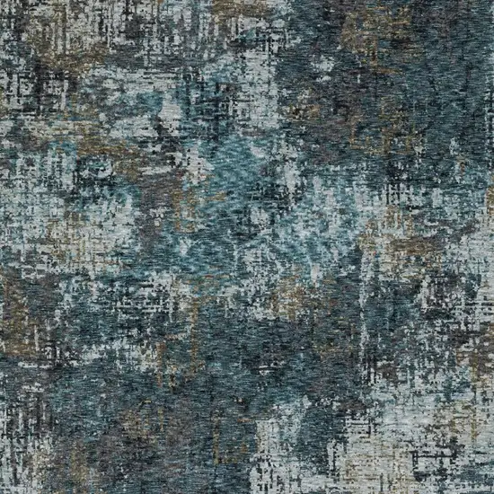 Blue And Gray Abstract Distressed Area Rug With Fringe Photo 9