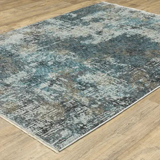 Blue And Gray Abstract Distressed Area Rug With Fringe Photo 4