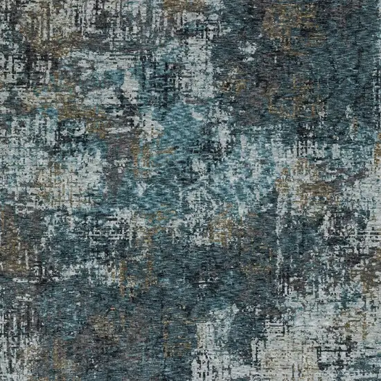 Blue And Gray Abstract Distressed Area Rug With Fringe Photo 9