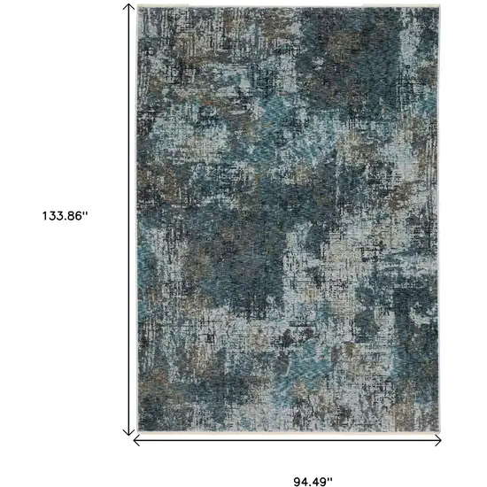 Blue And Gray Abstract Distressed Area Rug With Fringe Photo 3