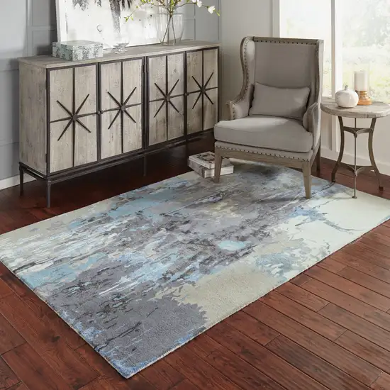 Blue And Gray Abstract Hand Tufted Area Rug Photo 6