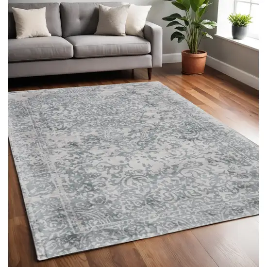 Blue and Gray Abstract Hand Woven Area Rug Photo 1