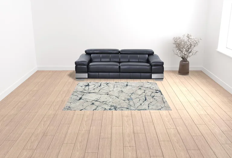 Blue And Gray Abstract Stain Resistant Area Rug Photo 2