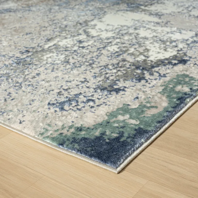 Blue And Gray Abstract Stain Resistant Area Rug Photo 4