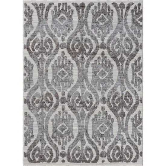 Blue And Gray Damask Indoor Outdoor Area Rug Photo 1