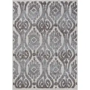 Photo of Blue And Gray Damask Indoor Outdoor Area Rug