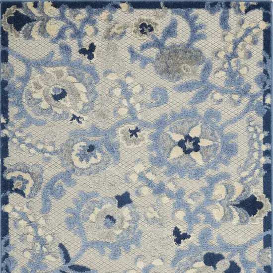 Blue And Gray Floral Power Loom Area Rug Photo 4