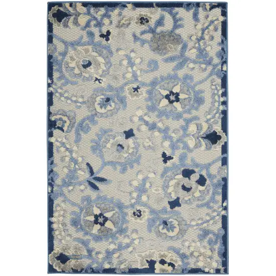 Blue And Gray Floral Power Loom Area Rug Photo 1