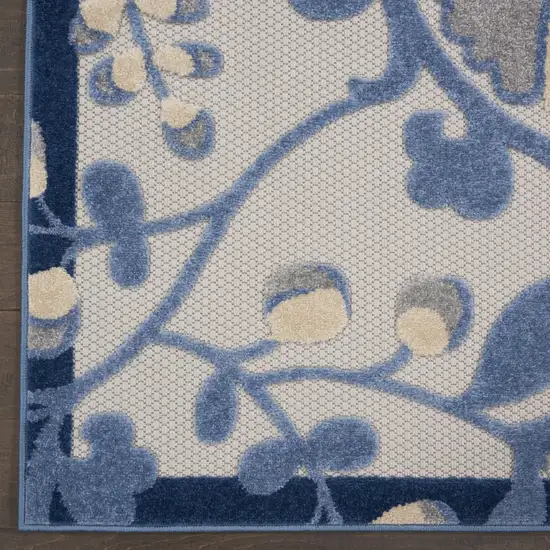 Blue And Gray Floral Power Loom Area Rug Photo 6