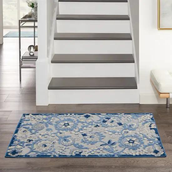 Blue And Gray Floral Power Loom Area Rug Photo 4