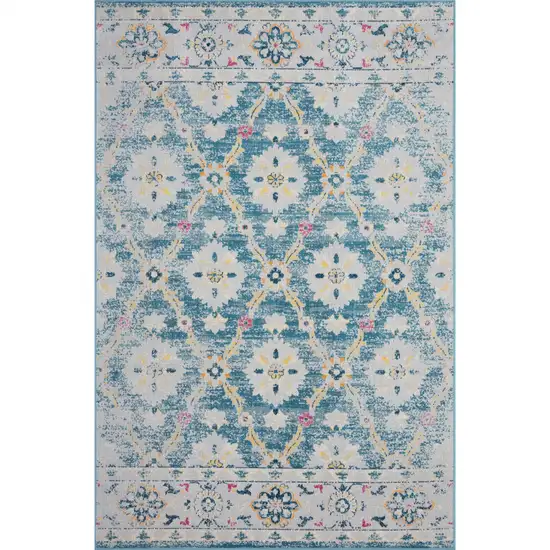 Blue And Gray Floral Stain Resistant Indoor Outdoor Area Rug Photo 1